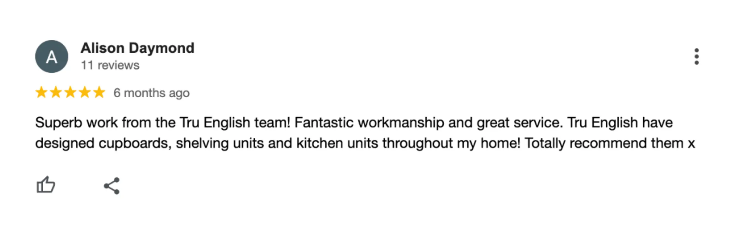 Hand-Built Kitchens in Sussex Google review from a customer