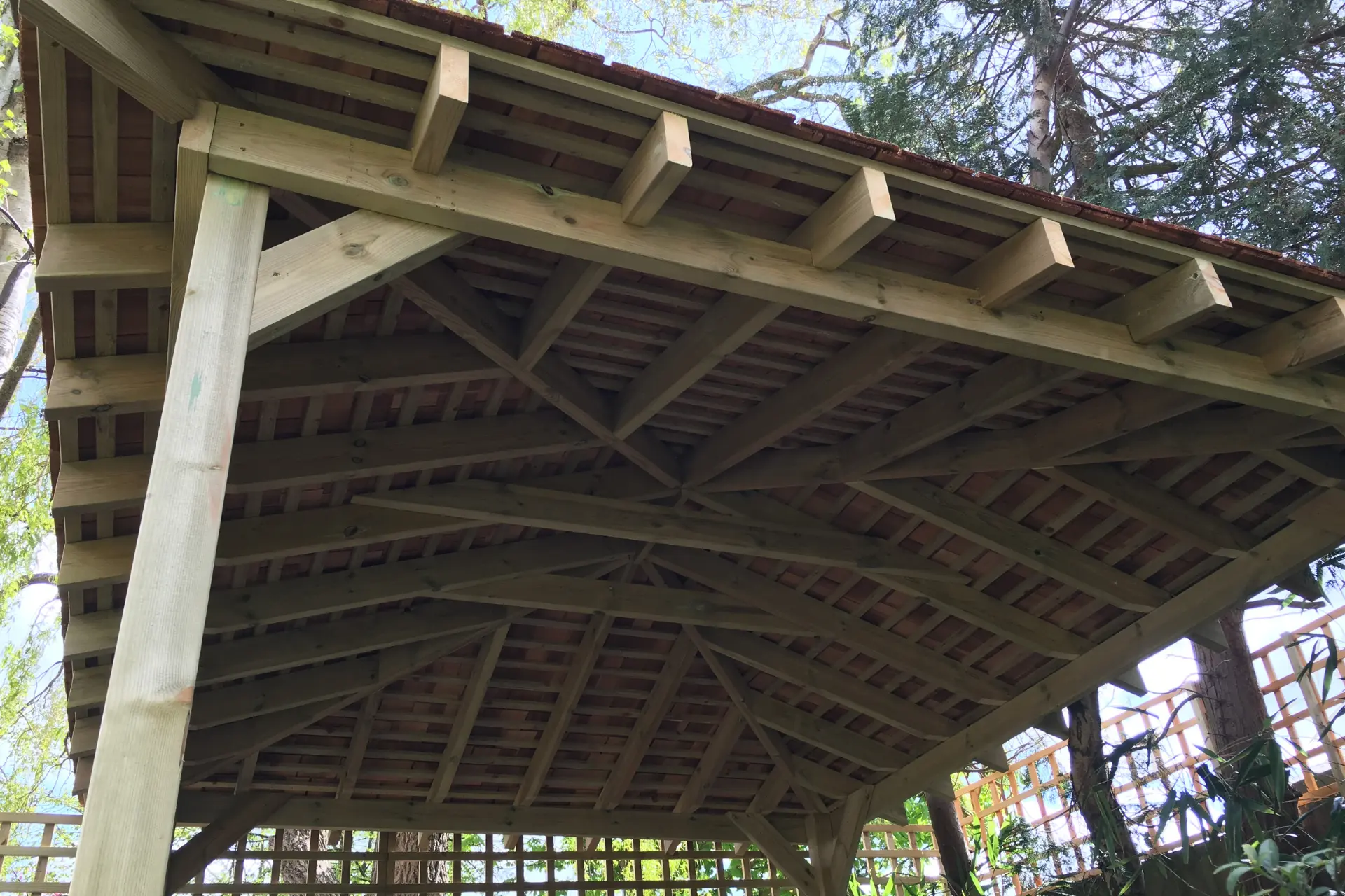 Timber pavilion as an outdoor structure in a garden